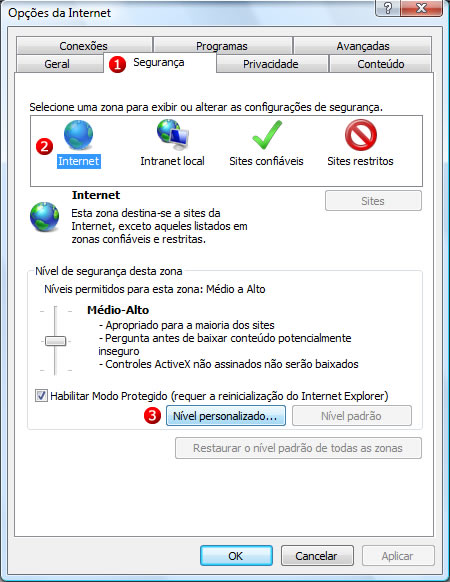 Janela Opções da Internet Figura 2
