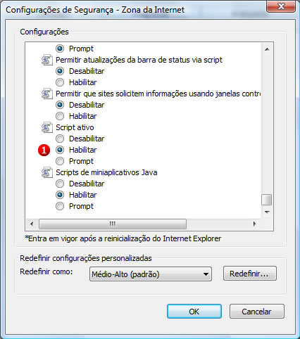Janela Configurações de segurança Figura 3