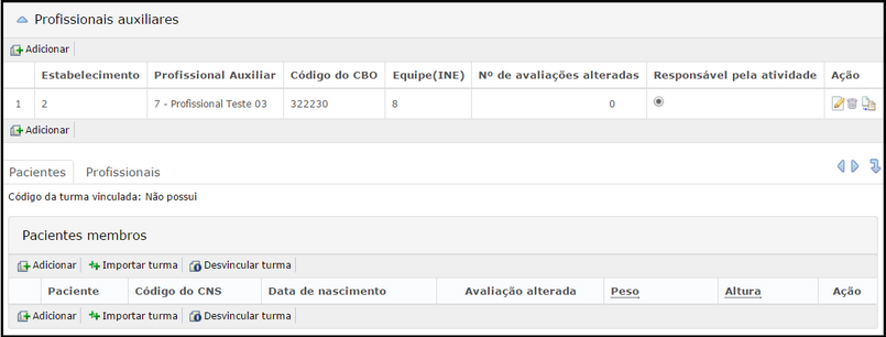 atividades profissionais e pacientes