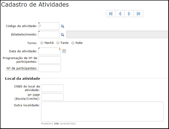 cadastro de atividades