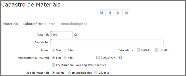 cadastro de materiais