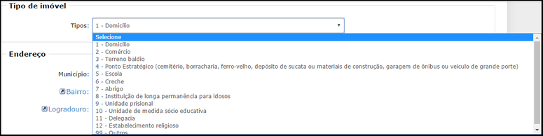 cadastro domiciliar e territorial tipo de imovel