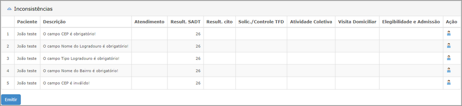 Consulta de inconsistencias do BPA resultado