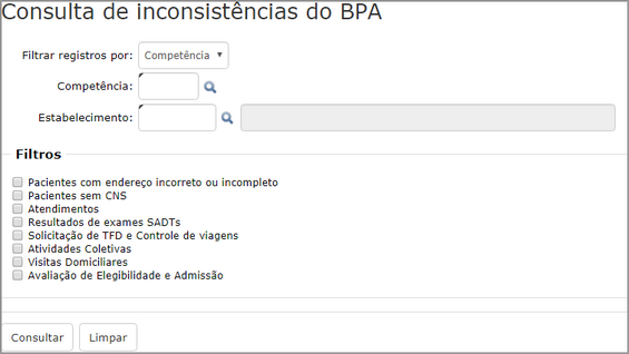 Consulta de inconsistencias do BPA