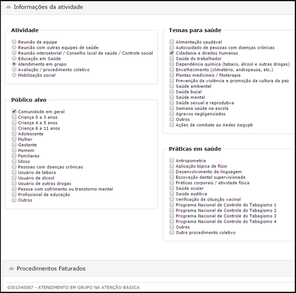 informacoes da atividade